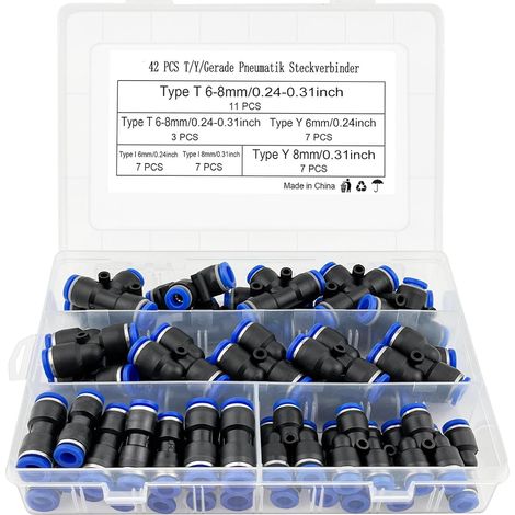 42 X Pneumatik-t/y/i-verbindungsstück, Gerade Schnellkupplung Für Druckluft 6 Mm/8 Mm, Kompressor-anschluss Mit Box