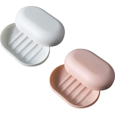 Zwei Seifenspender Mit Deckel Und Abtropfsystem, Rosa Und Weiß, Jeweils 7,5 X 11,5 X 3,5 Cm, Einfacher Seifenspender.