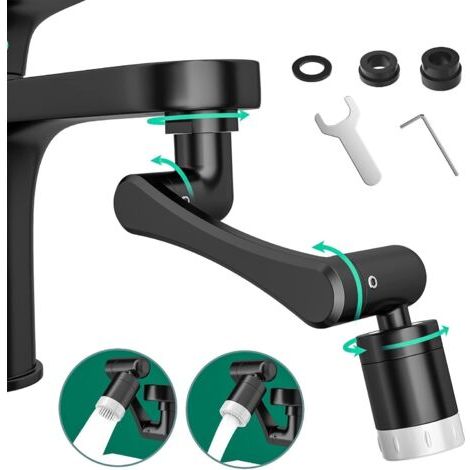 Wasserhahn-luftsprudler, Drehbarer 1440-grad-verlängerungs-luftsprudler, Zubehör Für Küchen- Und Badezimmer-waschbeckenarmaturen, Doppelfunktion, Schwarzes Kupfer.