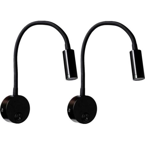 2 Schwarze Wandleselampen, 3 W, Verstellbare Schreibtischlampe Mit Flexiblem Hals, Nachttischlampe Mit Led-schalter Für Augenschutz (warmweiß)