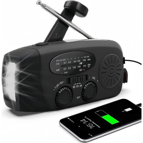 Am/fm/noaa Solar-radio Mit Handkurbel, Usb-ladegerät, Led-taschenlampe, 2000 Mah Akku, Für Notfälle Und Outdoor-aktivitäten.