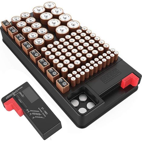 Batterie-organizer Mit Digitalem Batterietester, Fasst 110 Batterien Verschiedener Größen – Für Aaa, Aa, 9 V, C Und D