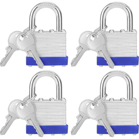 Robustes Walzstahl-vorhängeschloss Mit 2 Schlüsseln (4er-pack) - 6 Mm Bügel - 6,4 X 4,2 X 2,4 Cm - Wetterfestes Vorhängeschloss Für Innen- Und Außenbereich Für Garagen Und Schließfächer