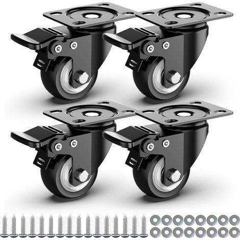 50 Mm Schwenkbare Rollen Mit Sicherheitsbremse Für Schwere Lasten, Gesamttragfähigkeit 250 Kg (4er-set)