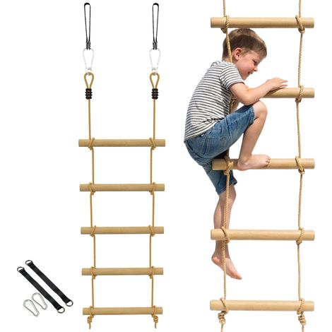5-stufige Leiter Für Kinder Von 3 Bis 8 Jahren Mit Schlaufen Und Gurten, Aus Holz Und Pe, In Holzfarbe