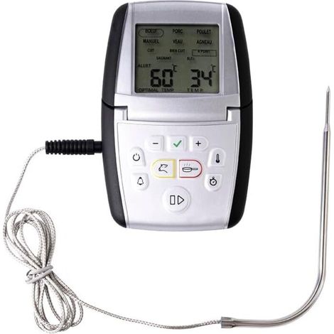 Thermo-kochsonde M°classic+ – Präzise Messung Von 0°c Bis +210°c – Manueller & Vorprogrammierter Modus – Für Fleisch-, Fisch- Oder Backwaren – Induktionsgeeignet – Batterien Enthalten – Grau