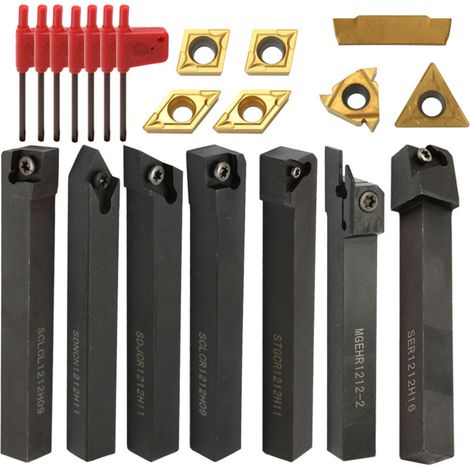 Drehwerkzeug-set Für Cnc-drehmaschinen Mit Halterung + 7 Hartmetalleinsätzen + 7 Schlüsseln