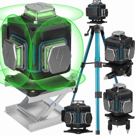 3d-laserniveau 4 X 360° Mit 2 Akkus (2400 Mah) – 16 Grüne, Selbstnivellierende Linien – Staub- Und Wasserdicht – Fernbedienung Und Stativ Im Lieferumfang Enthalten