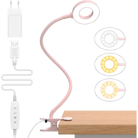 10w Klemm-schreibtischlampe Mit Usb-adapter [3 Lichtmodi & 10 Helligkeitsstufen] Flexibel Um 360° Drehbare Leselampe Zum Einklemmen, 40cm Led Schreibtischlampe Für Zuhause/büro