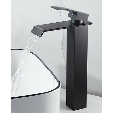 Schwarzer Waschtischmischer, Hoher Einloch-waschbeckenhahn Mit Kreativem, Modernem Design, Aus Reinem Messing, Mattschwarz