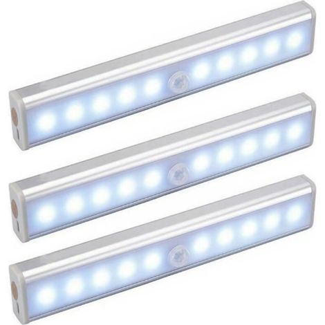 3er-pack Led-lampen, 10 Leds, Kabellos, Usb-aufladbar, Magnetisch, Mit Bewegungsmelder, Tragbar. Schrankbeleuchtung, Notfallleuchte, Kinder-nachtlicht, Zusatzbeleuchtung