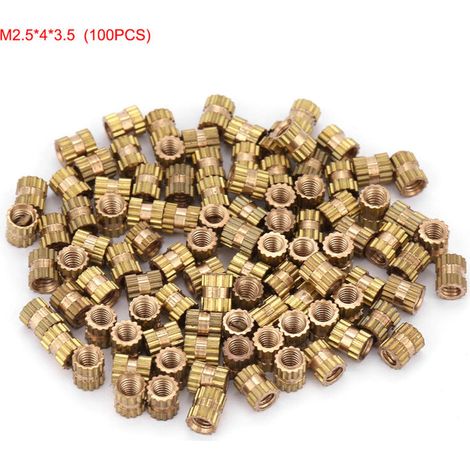 Runde, Gerändelte Messing-hülsenmuttern M2.5 (m2.5x4.3.5, 100 Stück)
