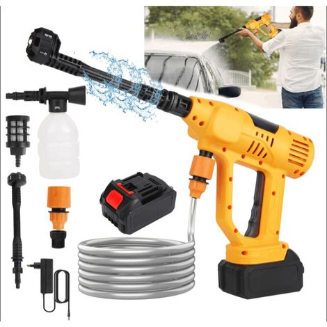 Kabelloser Tragbarer Hochdruckreiniger – 21v Akku, 6-in-1 Düse, 10 Einstellbare Geschwindigkeiten, Batterieanzeige, Kraftvoller Strahl Für Auto, Garten Und Boden