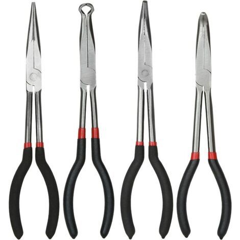 Zangen- Und Kneifzangenset, 11 Zoll/28 Cm Spitzzange, 4er-set Langnasenzangen, Gerade Langnasenzange, 45-grad-zange, 90-grad-nadelzange Und Runde Langnasenzange