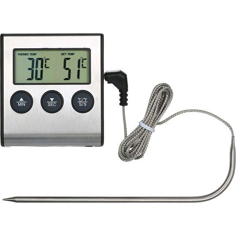 Digitales Kochthermometer 0–250 °c Mit Alarm-timer – 148 Mm Sonde Für Grillen Und Backen – Genauigkeit ±1 °c