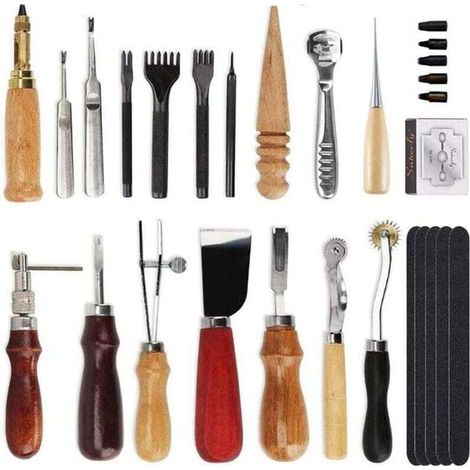18-teiliges Leder-diy-werkzeugset, Stanzwerkzeuge Für Handwerk Und Sattlerei, Handlochstanzer, Näh- Und Sattelrillenhobel