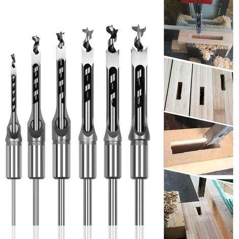 6-teiliges Set Quadratische Holzbohrer, Hohlmeißel Aus Stahl, Werkzeuge Für Die Holzbearbeitung, Quadratischer Bohrlochfräser, Mortisierbohrer, Meißel 6,4/8/9,5/12,7/14/16mm