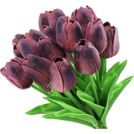 Strauß Aus 12 Künstlichen Tulpen Mit Realistischem Griff, Perfekte Dekoration Für Hochzeit, Party, Haus, Garten, Büro (dunkelviolett)
