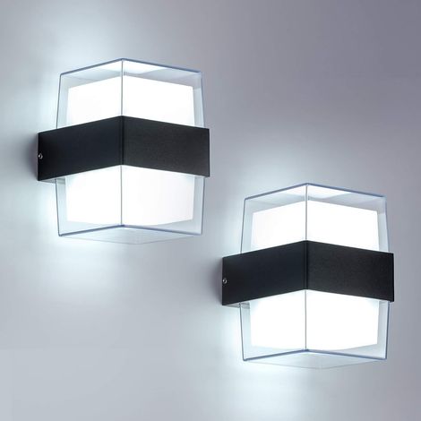Wandleuchten Für Schlafzimmer, 2er-set, Led-außenleuchten 12 W, 6.000 K, Kaltweiß, Ip65, Acryl, 960 Lm, Für Außenwände Von Gärten Und Terrassen. Abmessungen: 105 X 90 X 130 Mm