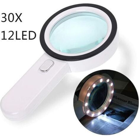 Loupe Lecture, Loupe Grossissante 12 Led Lupe 30x, Große Beleuchtete Lupe Taschenlupe Für Juweliere, Uhrmacher, Handwerk, Kinder, Senioren Usw.