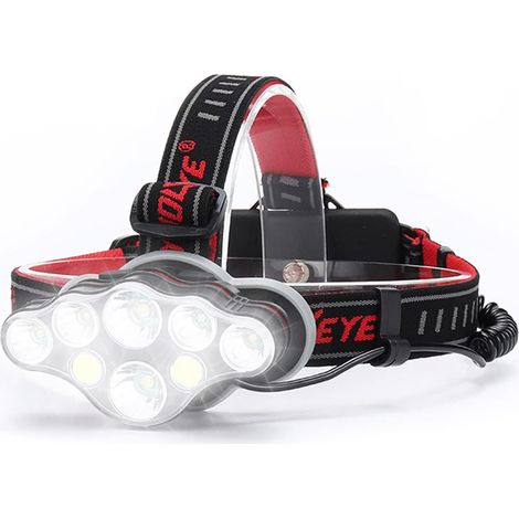 Wiederaufladbare Led-stirnlampe, Extrem Leistungsstarke 8-led-lampe Mit 18.000 Lumen, Wasserdichte Und Leichte Taschenlampe Für Kopf, Ideal Zum Campen, Angeln Und Für Den Keller [energieeffizienzklass