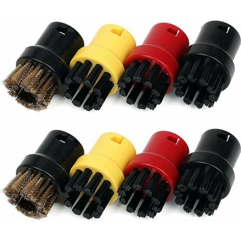 8 Stück Kleine Rundbürsten Für Kärcher, Dampfreinigungsbürste Aus Kupfer (schwarz + Rot + Gelb + 2 Kleine Kupferbürsten)