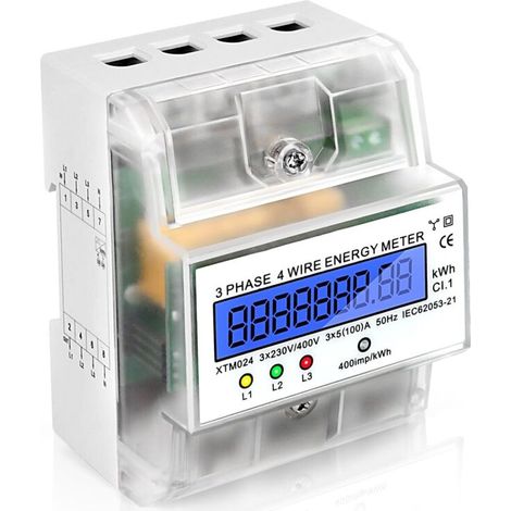 Dreiphasiger Digitaler Stromzähler, Dreiphasen-energiezähler, 4-leiter-din-schienen-stromzähler, Kalibrierter Elektrischer Zähler Mit Lcd-anzeige, 3x230/400v, 3x5(100)a, 400imp/kwh