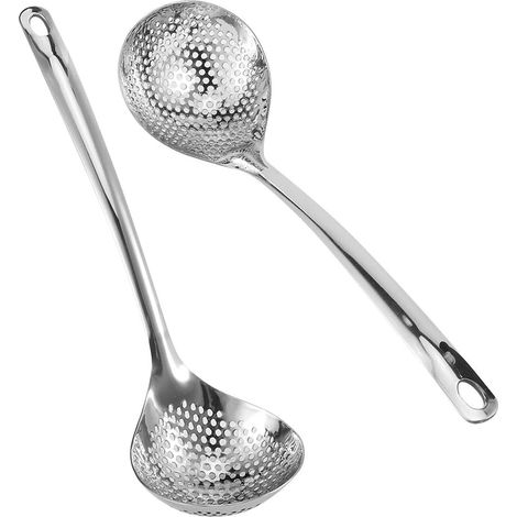 Küchensieb-schöpfkelle, 2-teilig, 30 Cm, Sieblöffel Und Geschlitzter Löffel Aus Edelstahl, Schaumlöffel Mit Langem Griff, Spülmaschinengeeignet, Gelochte Schöpfkelle