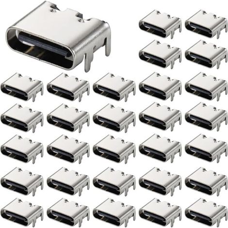 30 Stück Usb-3.1 Usb-c Buchsenstecker, 6-polig, Typ-c Für Leiterplattendesign, Basteln, Hochstromladen - Smd, Smt