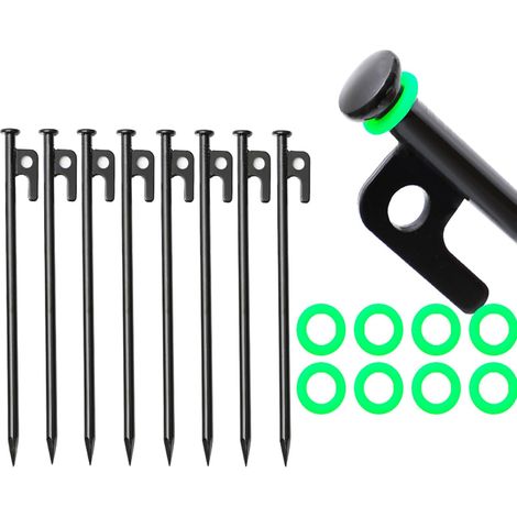 Satz Mit 8 Robusten 40 Cm Zeltheringen Für Camping, Vordächer Und Garten (8 Erdnägel + 8 Leuchtringe + 1 Tasche)