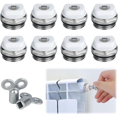 Satz Mit 8 Heizkörper-entlüftungsventilen Mit 2 Entlüftungsschlüsseln 1/2" Aus Vernickeltem Messing Für Heizungen, Manuelles Entlüftungsventil