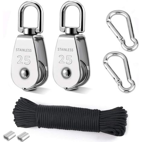 Heberolle, 2 Stück 25mm Rolle Aus Edelstahl 304, 2 Stück M25 Einzelrolle, Für Seile Und Kabel, Mit 8mm Kletterseil 20m