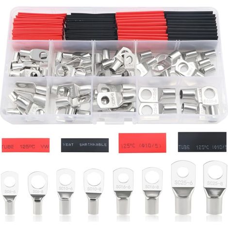 120-teiliges M6/m8 Kabelschuh-set, Rohrkabelschuhe Für Batteriekabel, Für Elektrokabel, Mit Schrumpfschläuchen, Silber