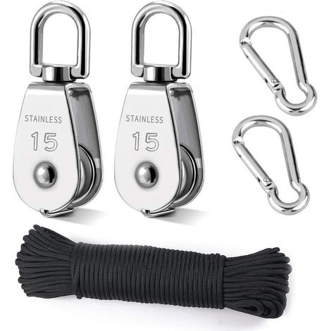 Heberolle, 2 Stück 15mm Rolle Aus Edelstahl 304, 2 Stück M15 Einzelrolle, Für Seile Und Kabel, Mit 8mm Kletterseil 20m
