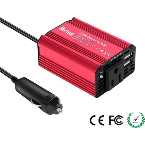 150w Metall-wechselrichter 12v Auf 220v Bis 240v Zigarettenanzünder-ladegerät Stromwandler Mit Einer Eu-steckdose Und 2 Usb-anschlüssen Für Auto Und Lkw - Rot Npterbl