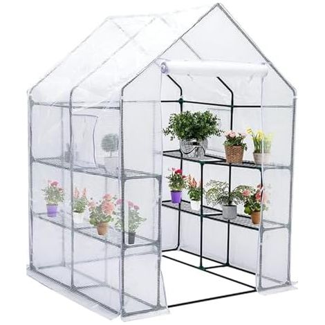 Ersatz-gewächshausabdeckung Aus Wasserdichtem Polyethylen Mit Wasser- Und Feuchtigkeitsdichter Isoliertür, Grün-weiß-transparent, 143 X 143 X 195 Cm