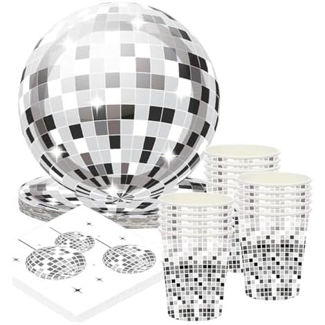 Disco-party-geschirr – Komplettes Geschirrset Für 20 Gäste: Retro-teller, Becher Und Servietten Im 70er-, 80er- Und 90er-jahre-stil Für Geburtstagsfeiern Und Motto-partys