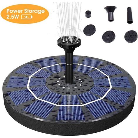Solarpumpe Für Springbrunnen, 2,5 W Solarwasserpumpe Mit 400 Mah Notstrombatterie Für Vogelbad, Teich, Schale, Garten Und Rasen
