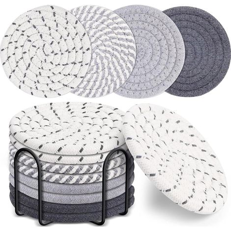 8er-set Saugfähige Untersetzer, Handgeflochten Mit Halterung, Für Couchtische, Super Saugfähig, Hitzebeständig, Ideal Als Einweihungsgeschenk Oder Dekoration