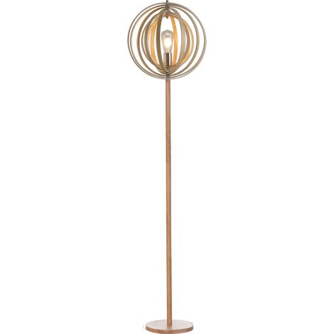 Stehlampe Mit Rundem Fuß, Max. 40 W, Lampenschirm Aus Hellem Naturholz, Maße Ø 38 X 160 Cm