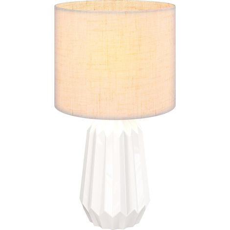Retro-tischlampe Mit Keramikfuß Und Leinenschirm Für Das Schlafzimmer, 40 W, Weiß Und Beige