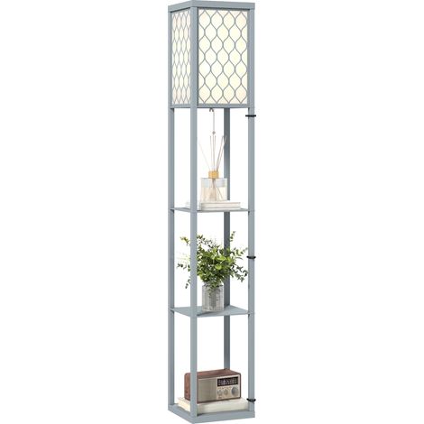 Stehlampe Mit Regalen, 3-stufige Stehlampe Für Das Wohnzimmer, Zugseilschalter, 26 X 26 X 160 Cm, Grau Und Weiß