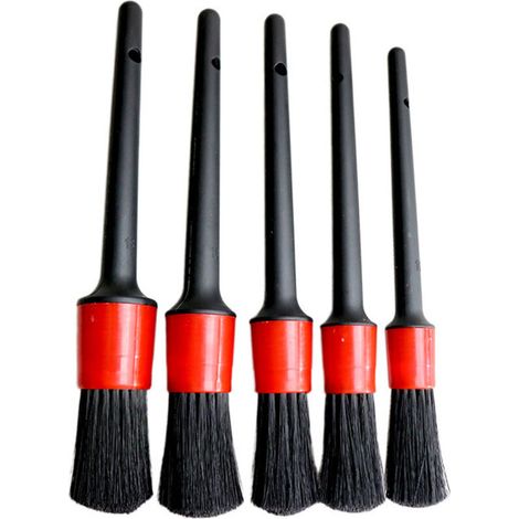 5-teiliges Set Autoreinigungsbürsten, Detailpinsel Mit Weichen Borsten Für Auto Und Leder – Schwarz & Rot