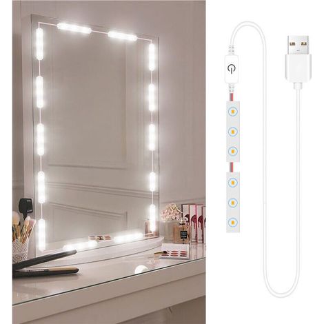 Led-schminkspiegel-beleuchtung, Einstellbare Touch-steuerung, Vanity-beleuchtung Für Badezimmer, Usb-kabel, Led-streifen Für Toilettenspiegel