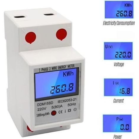 Einphasiger Stromzähler Für Din-schiene 5 80a 220v 50hz, Elektronischer Kwh-zähler Mit Lcd-hintergrundbeleuchtung, Digitale Anzeige Ddm15sd