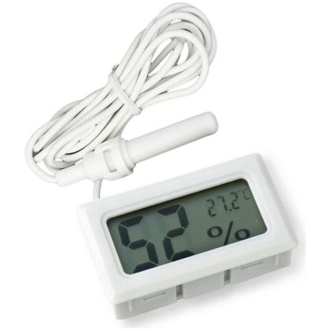 Digitales Lcd-thermometer Und Hygrometer Mit Externem Sensor Für Reptilien-, Aquarium- Und Geflügelbrüter - Weiß