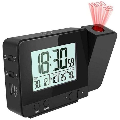 Digitaler Projektionswecker Für Das Schlafzimmer, Großer Deckenprojektionswecker Mit Usb-anschluss, Notstrombatterie, 180°-projektor, Led-anzeige