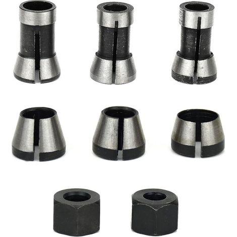 6-teiliges Fräser-spannfutter, 6 Mm 6,35 Mm 8 Mm Spannzange Für Oberfräse, Holzfräser-spannfutter, Spannbacken Für Fräsmaschine, Spannzangenadapter Für Gravurmaschine + 2 Muttern