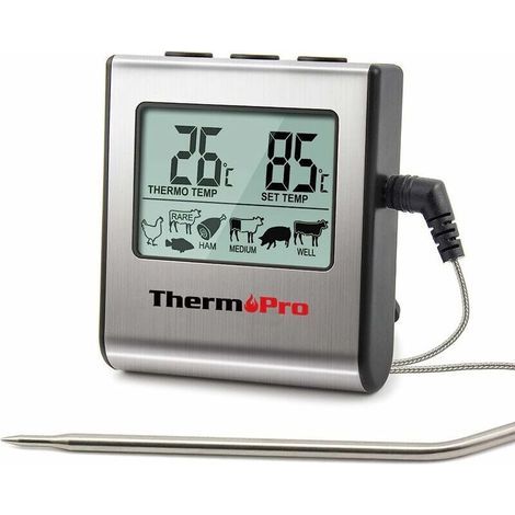 Tp16 Digitales Fleischthermometer Mit Großem Lcd-display Für Räucherofen, Backofen, Küche, Gebäck, Grill Und Barbecue – Thermometer Mit Timer Und Edelstahl-temperatursonde