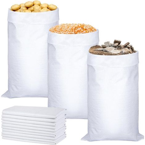 20 Weiße Gewebesäcke 60 X 105 Cm, Polypropylensäcke, 50 Kg Bauschutt-sack, Große Wiederverwendbare Abfallsäcke Für Getreide, Tierfutter, Kies Auf Baustellen Und Laub